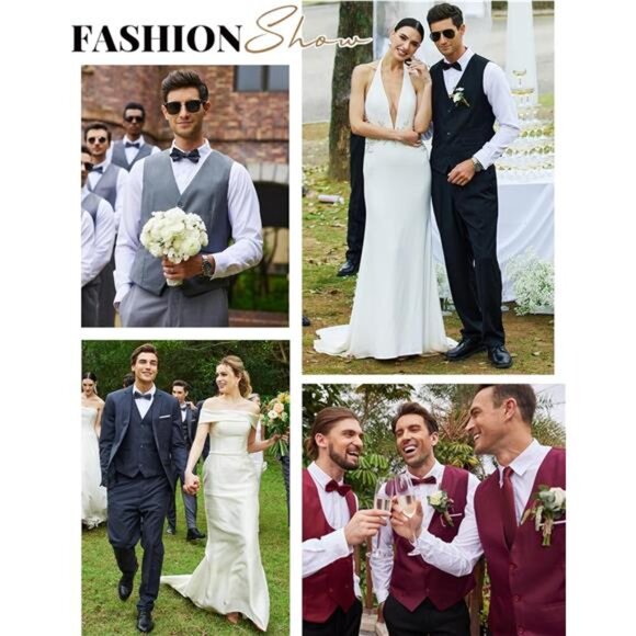 Men's Suit Vest Slim Fit Grey - Picture 4 of 5